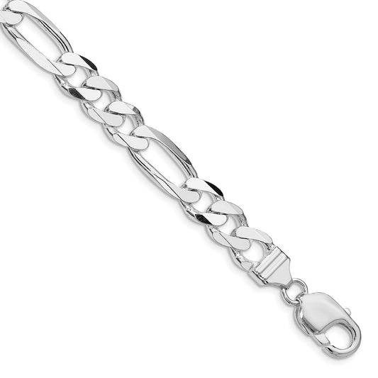 Sterling Silver Rhodium-plated 9mm Figaro Chain 9 inches