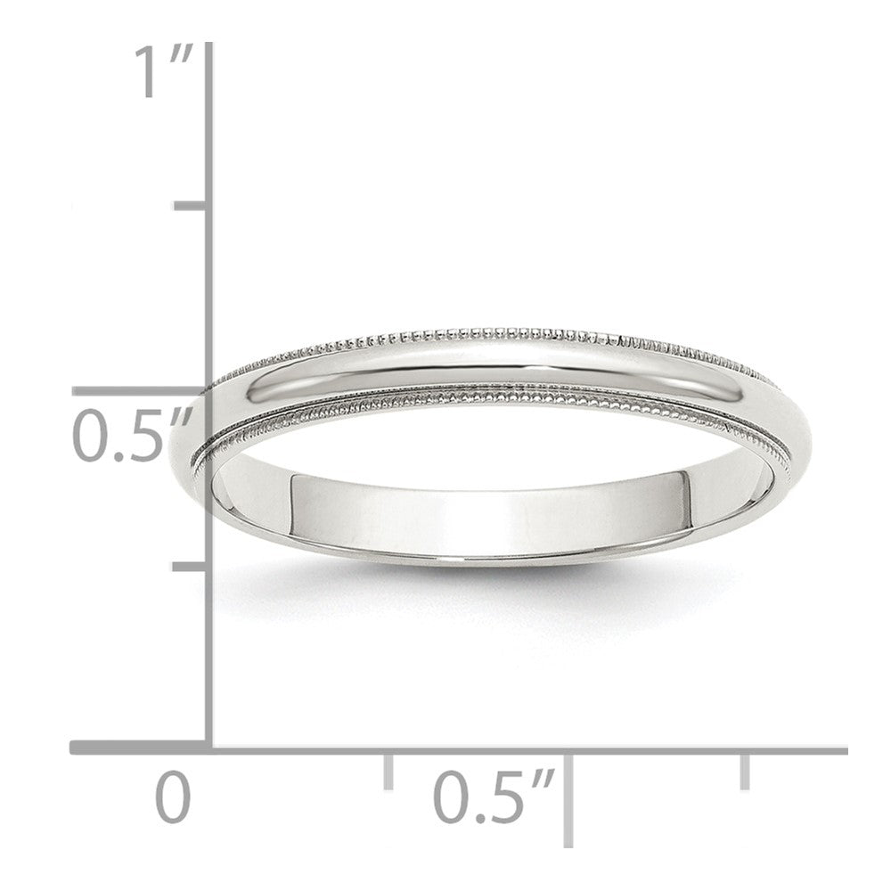 Sterling Silver Rhodium-plated 3mm Half Round Milgrain Size 8 Band