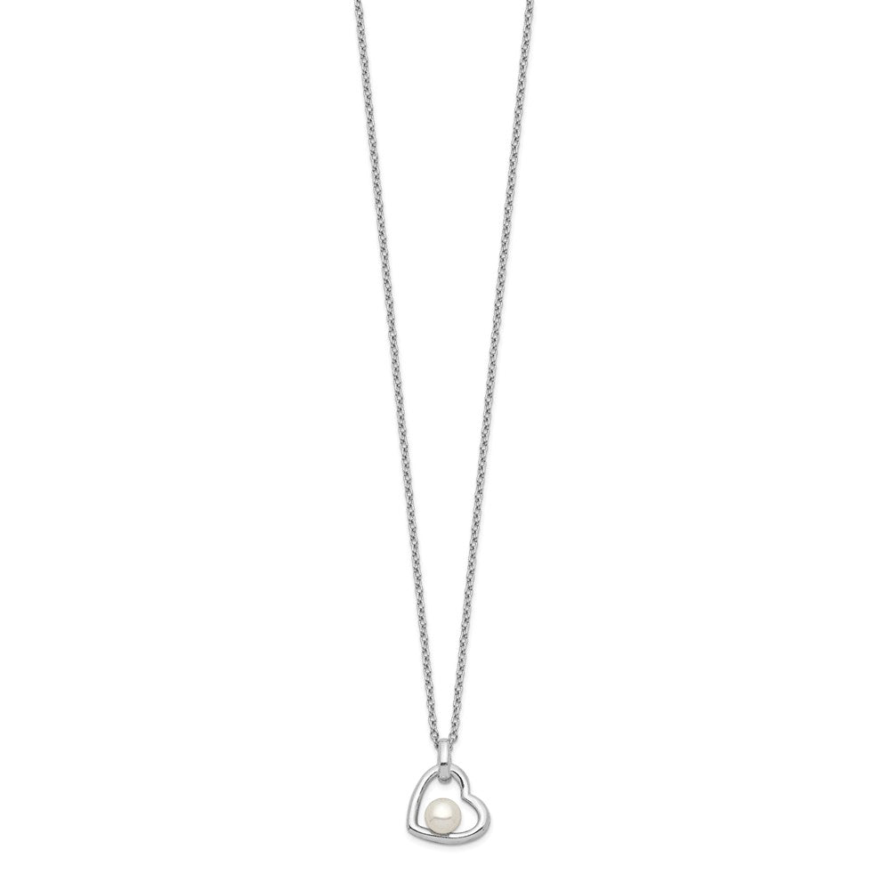 Sterling Silver Rhodium-plated 4-5mm White Button Freshwater Cultured Pearl Heart 17 inch Necklace 17 Inches