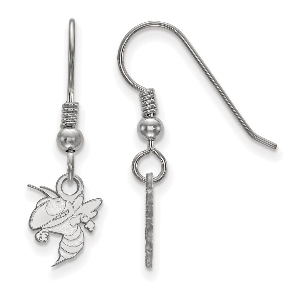 Sterling Silver Rhodium-plated LogoArt Georgia Institute of Technology Yellow Jacket Extra Small Dangle Wire Earrings Q-SS045GT