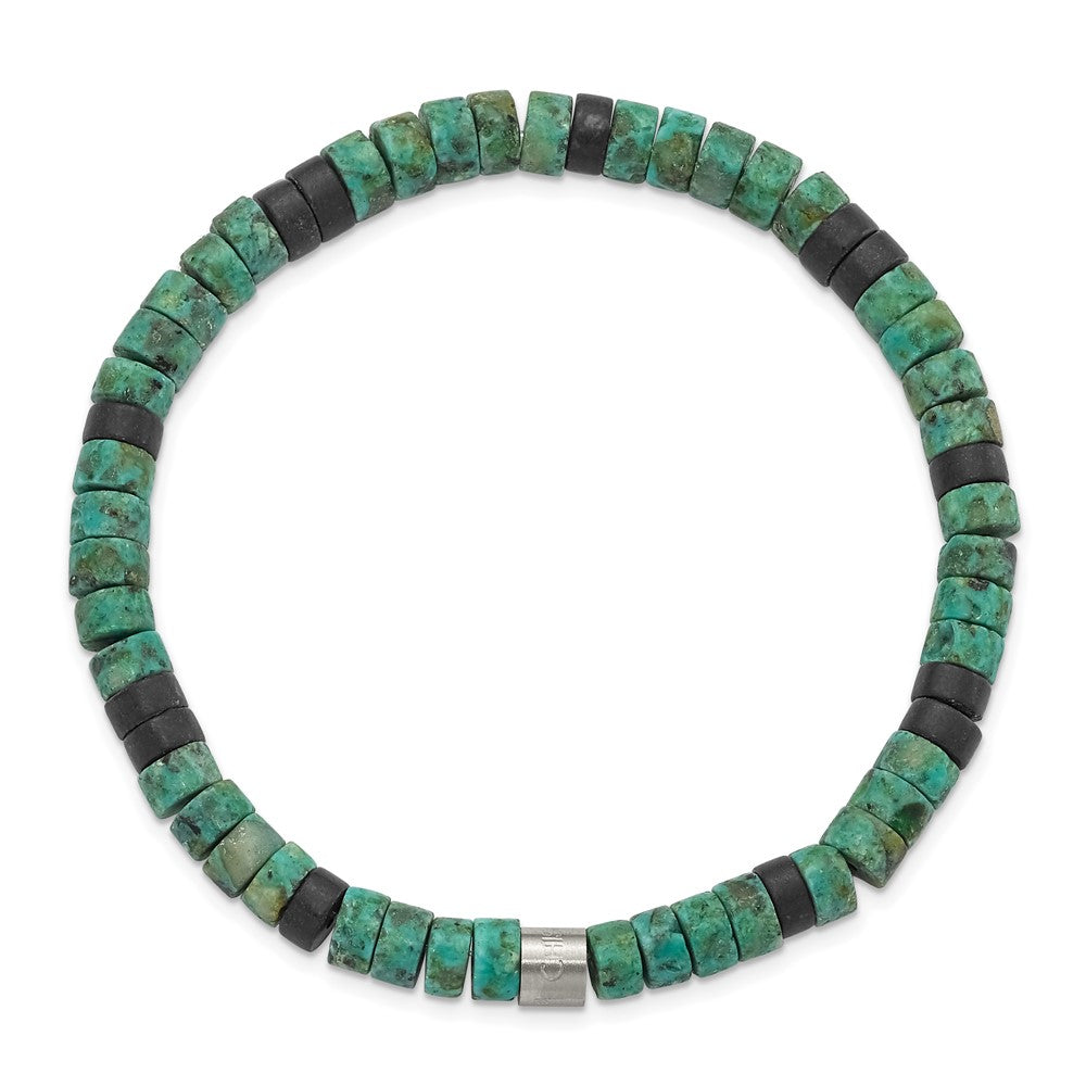 Stainless Steel Brushed Green Sediment/Black Agate Stretch Bracelet