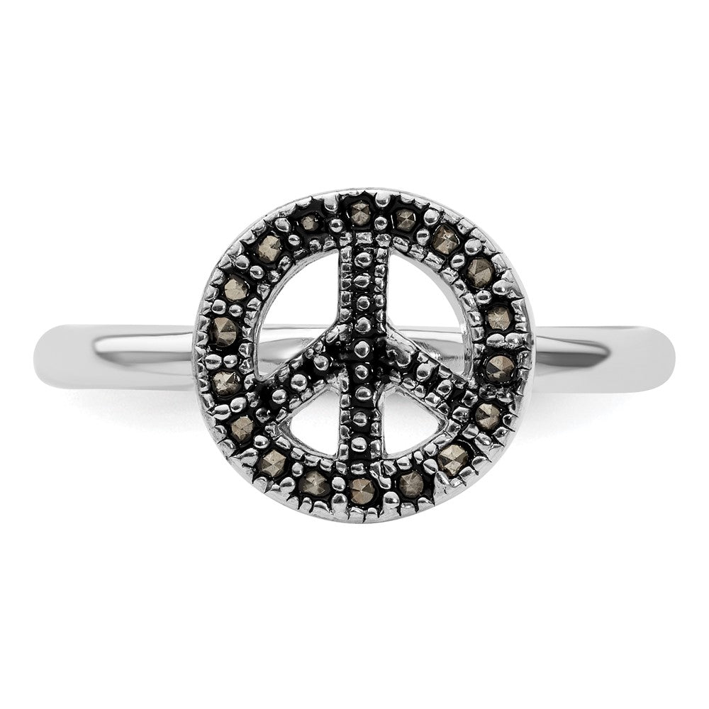 Sterling Silver Stackable Expressions Marcasite Peace Sign Ring Size -10