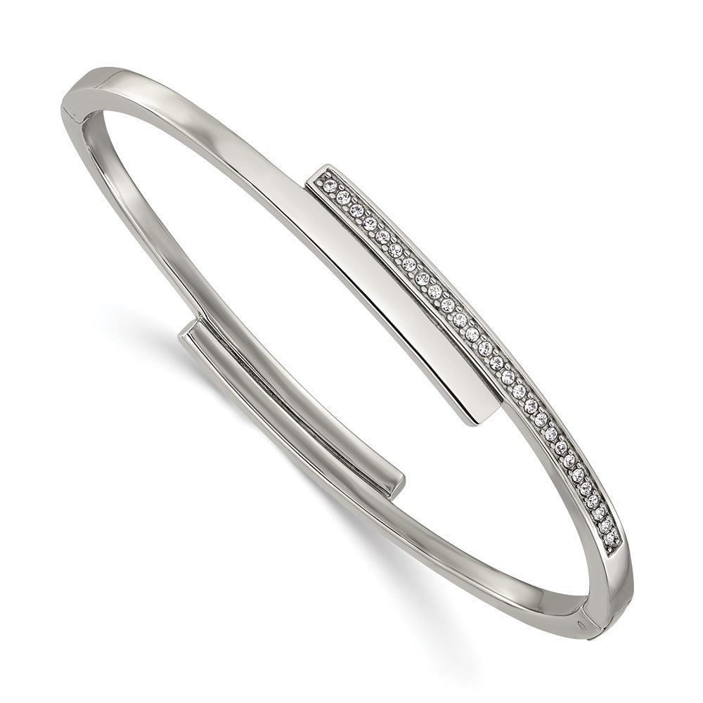 Chisel Stainless Steel Polished with Crystals 6.75 inch Hinged Bangle 6.75 inches