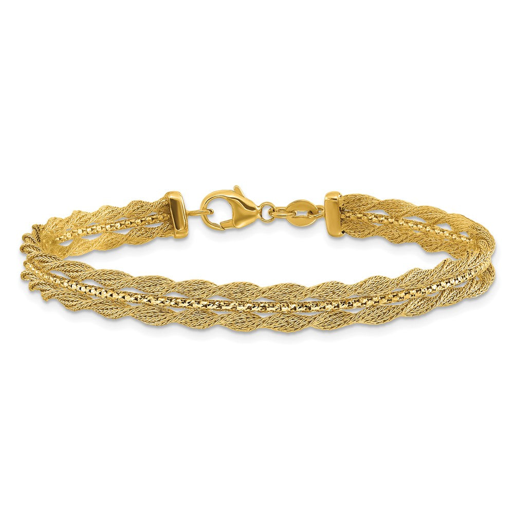 14K Polished/Textured and Diamond-cut Bracelet 7.5  inches