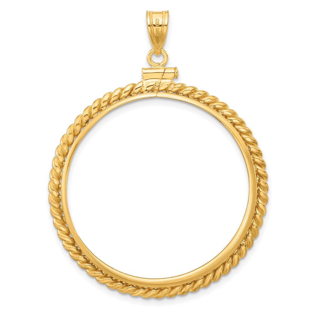 Wideband Distinguished Coin Jewelry 14k Polished Twisted Wire 32.7mm x 3.00mm Screw Top Coin Bezel Pendant