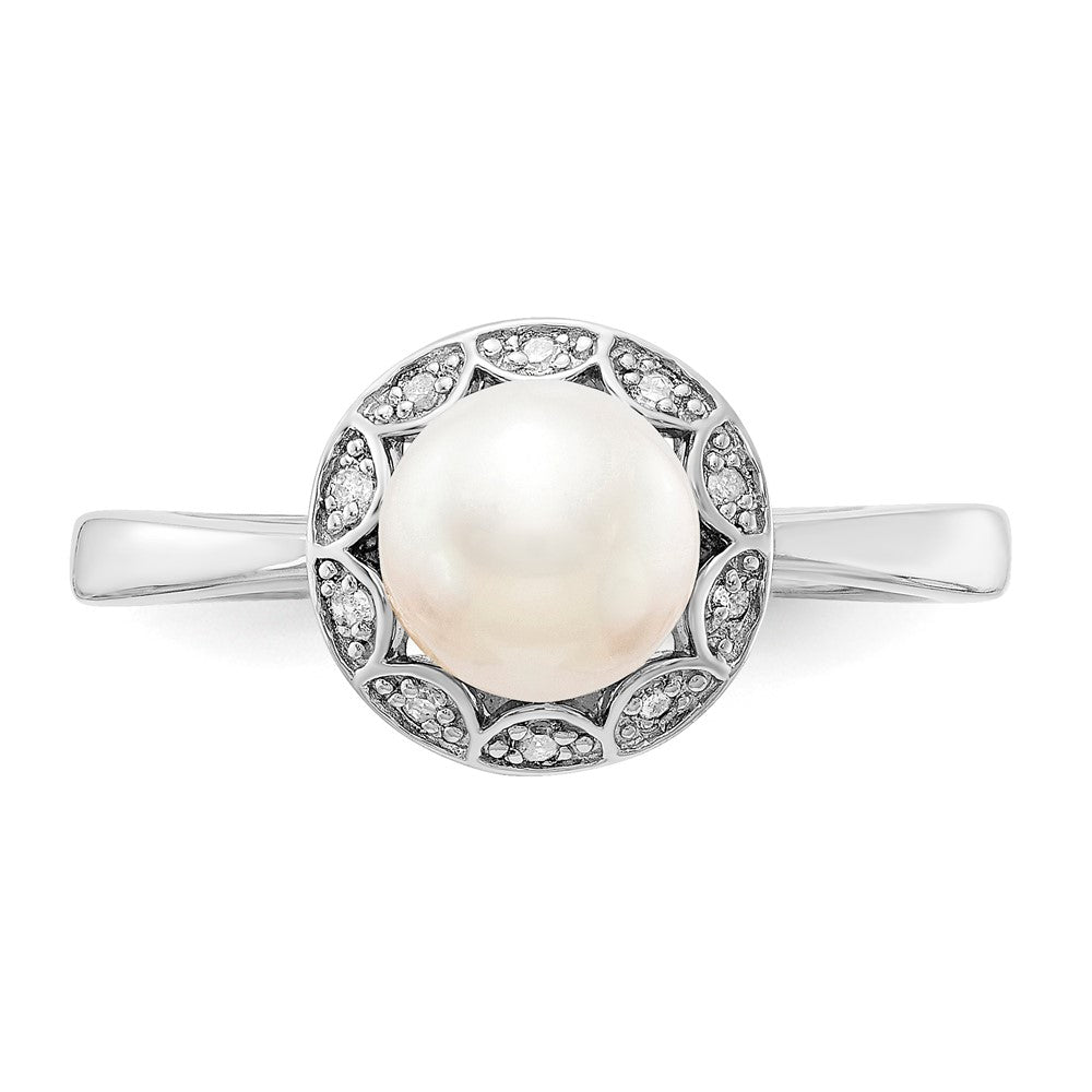 Sterling Silver Pearl & Diamond Ring