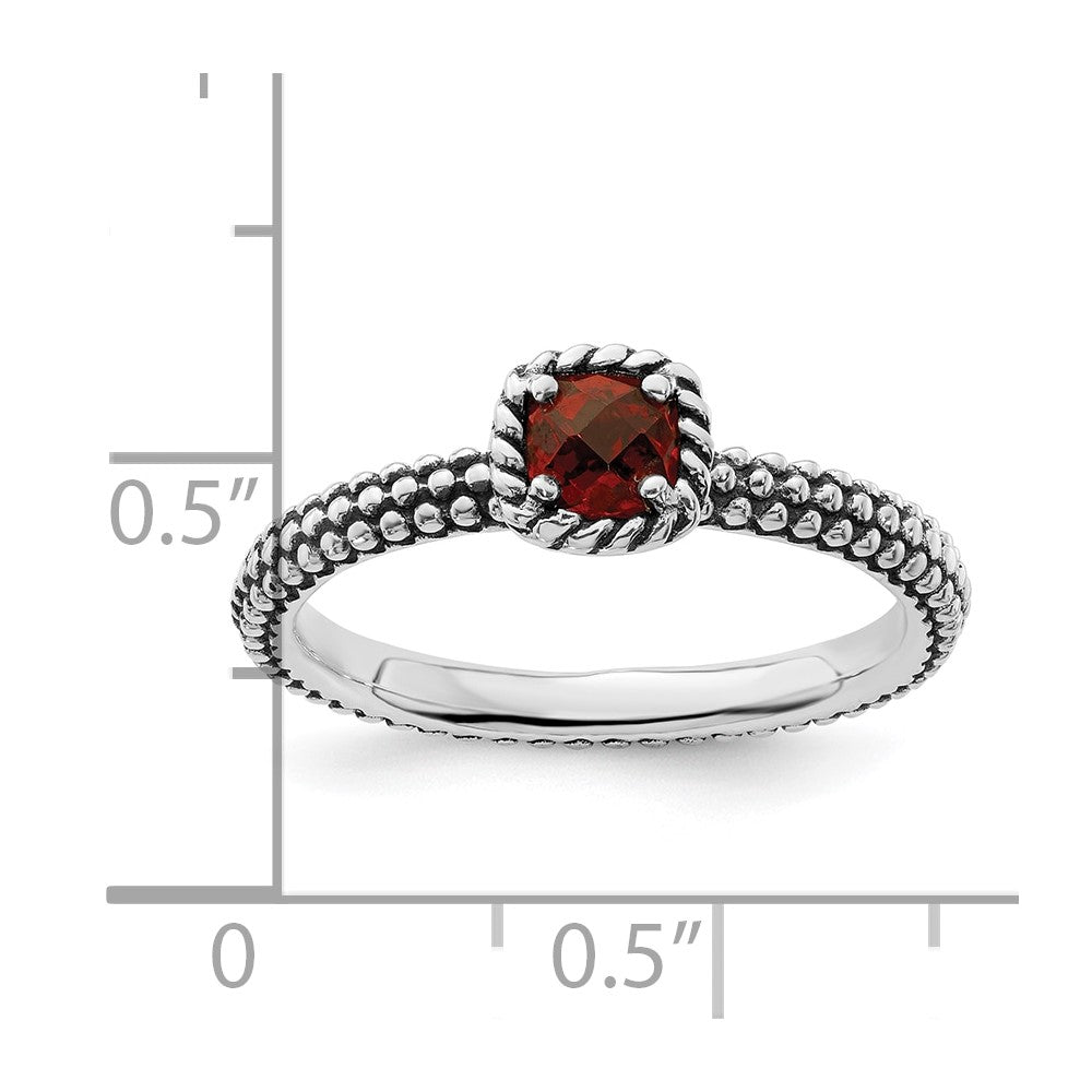 Sterling Silver Stackable Expressions Checker-cut Garnet Antiqued Ring Size -5