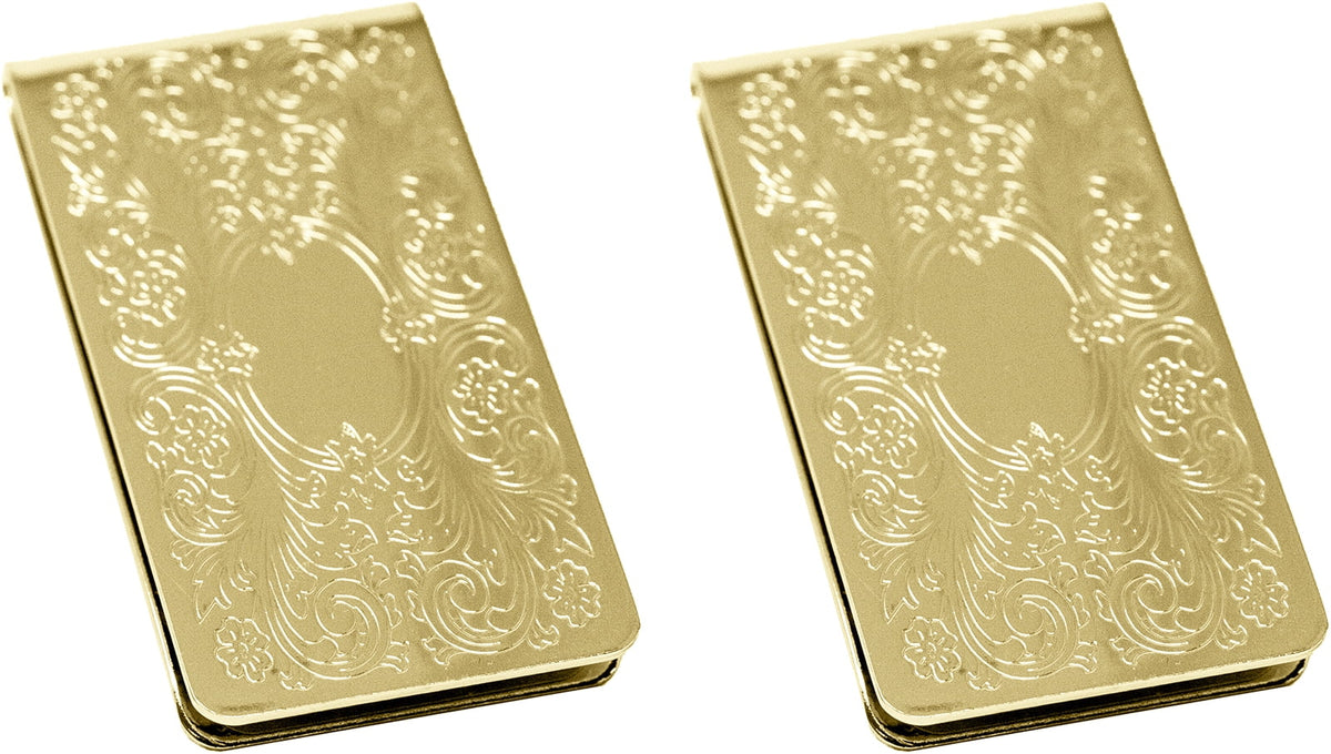 Set of 2 Chrome-Plated Stainless Steel Money Clips in Gold (Vintage Victorian Scroll)