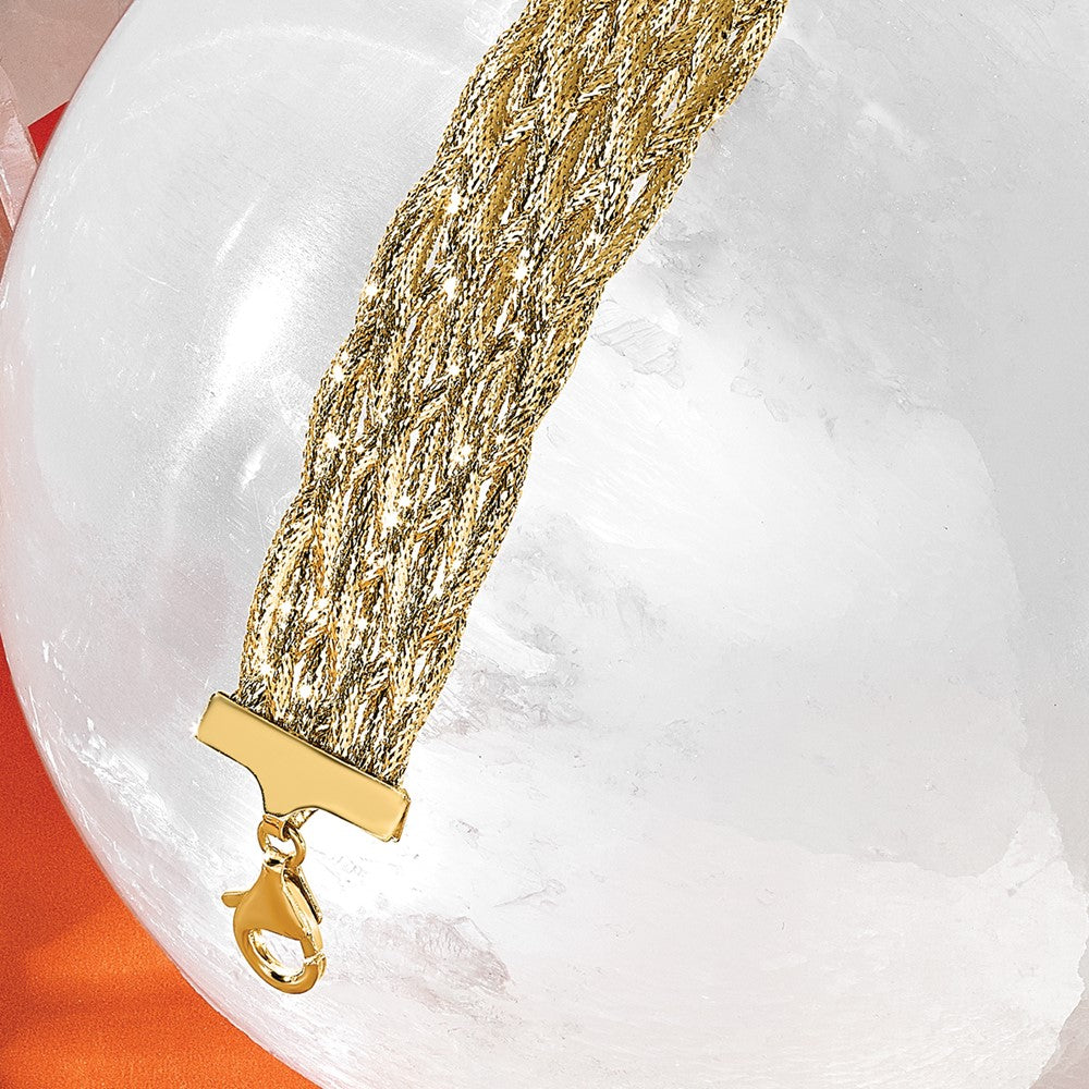 14K Polished Braided Mesh Bracelet 7  inches