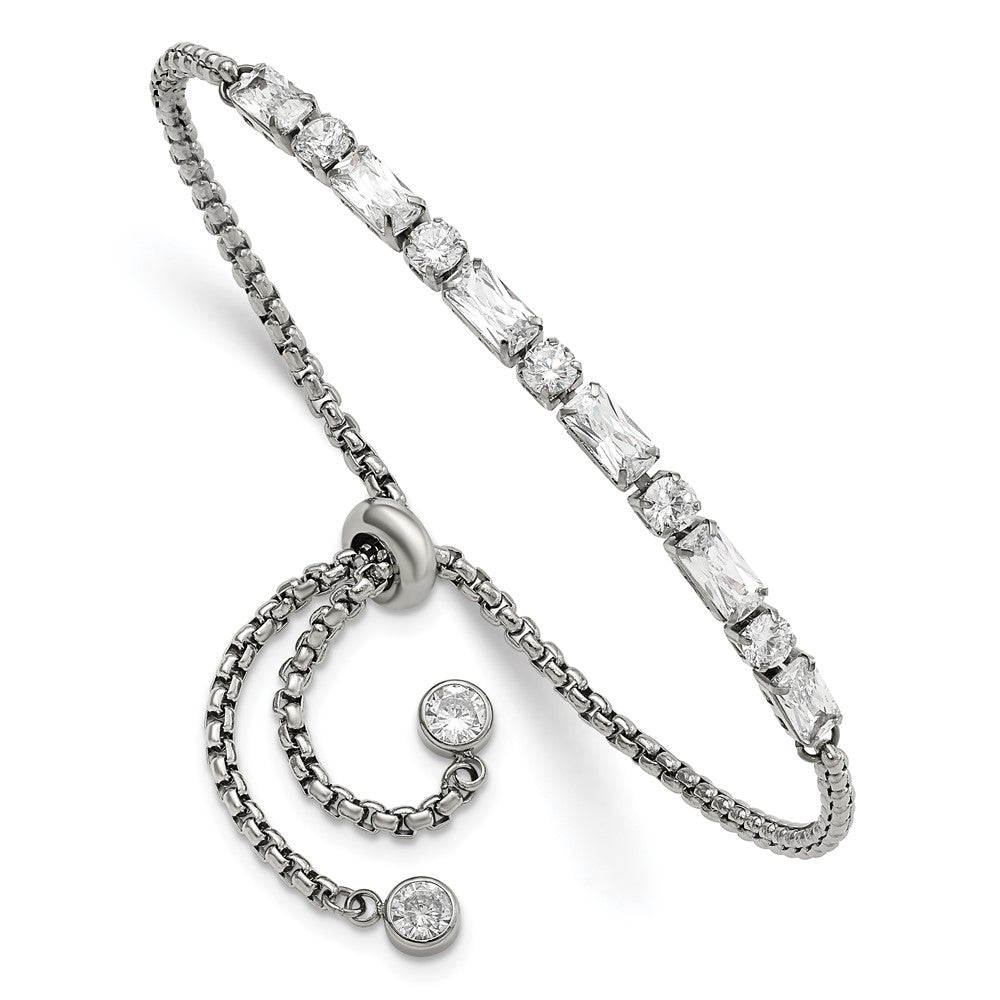 Stainless Steel Polished with CZ Adjustable Bracelet 8.5 inches