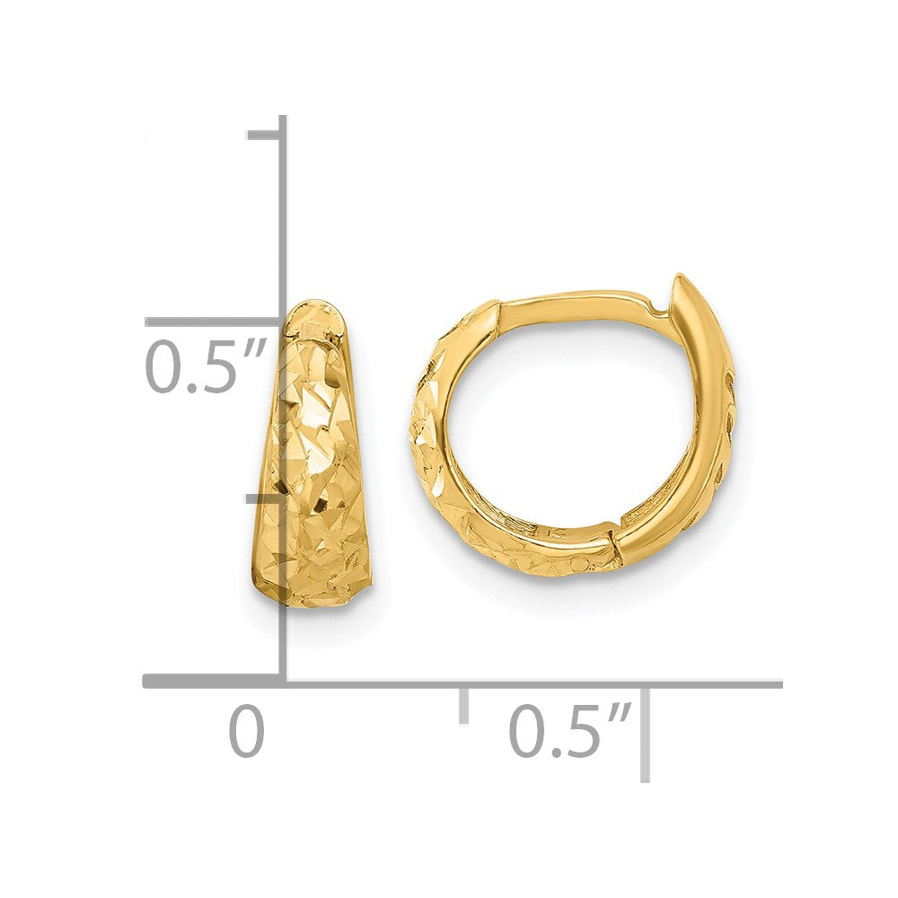 14K Polished and Diamond-cut Huggie Hoop Earrings