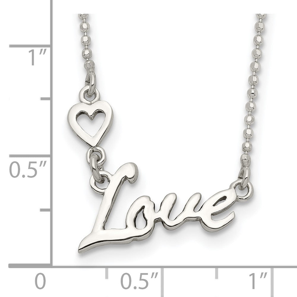 Sterling Silver Polished LOVE w/Heart Necklace 18 Inches