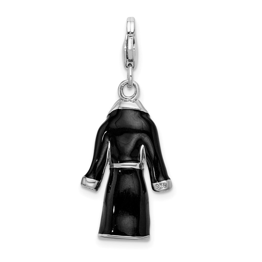 Amore La Vita Sterling Silver Rhodium-plated Polished 3-D Black Enameled Robe Charm with Fancy Lobster Clasp