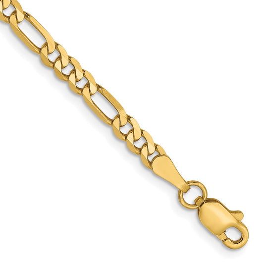 14K 3mm Flat Figaro Chain 7  inches