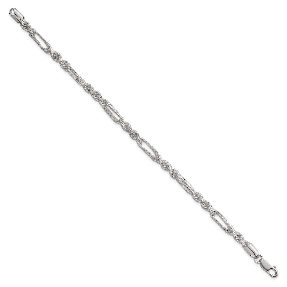 Sterling Silver Polished Textured 4.5mm Figaro Rope 7.5 inch Bracelet
