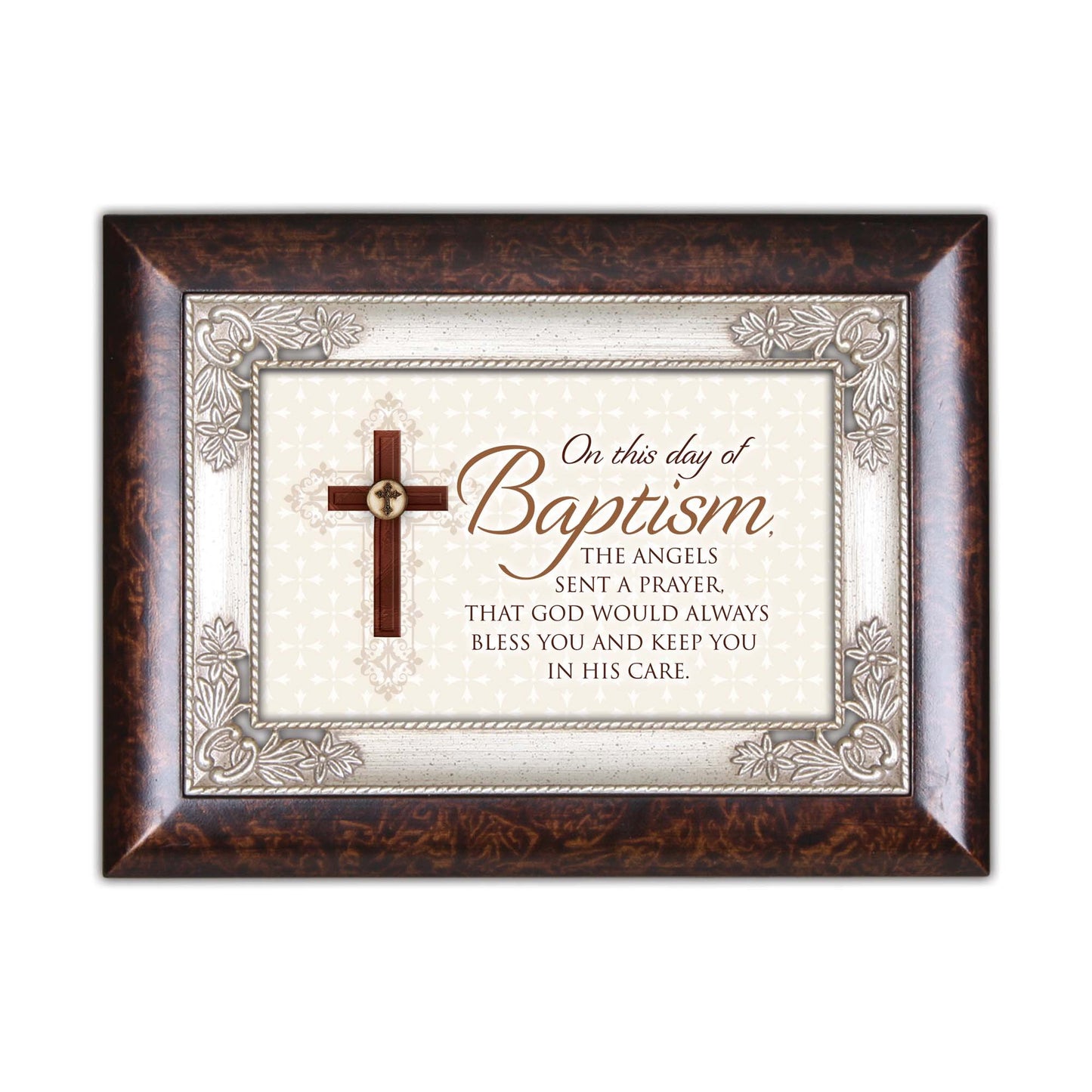 BAPTISM Italian Style Woodgrain Resin Music Box (Plays How Great Thou Art) QGM22900