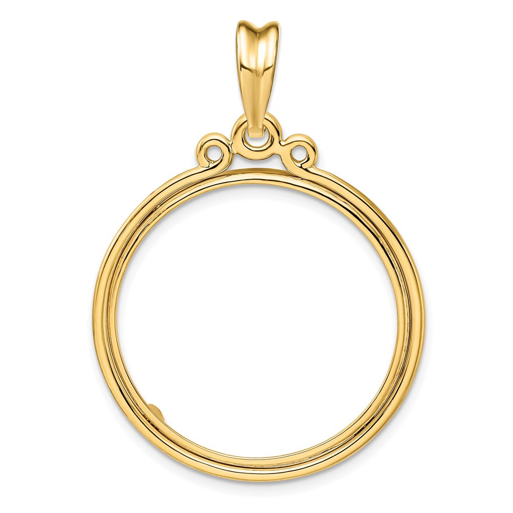 Wideband Distinguished Coin Jewelry 14k Polished Triple Circle Top 27.0mm Prong Coin Bezel Pendant