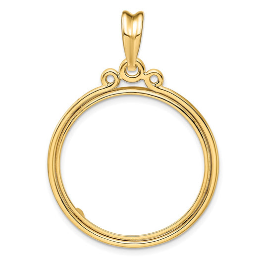 Wideband Distinguished Coin Jewelry 14k Polished Triple Circle Top 27.0mm Prong Coin Bezel Pendant