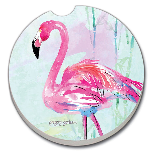 CounterArt "Flamingo Flair" 1 Pack Absorbent Stone Coaster for Vehicle Cup Holder 2.6” Diameter