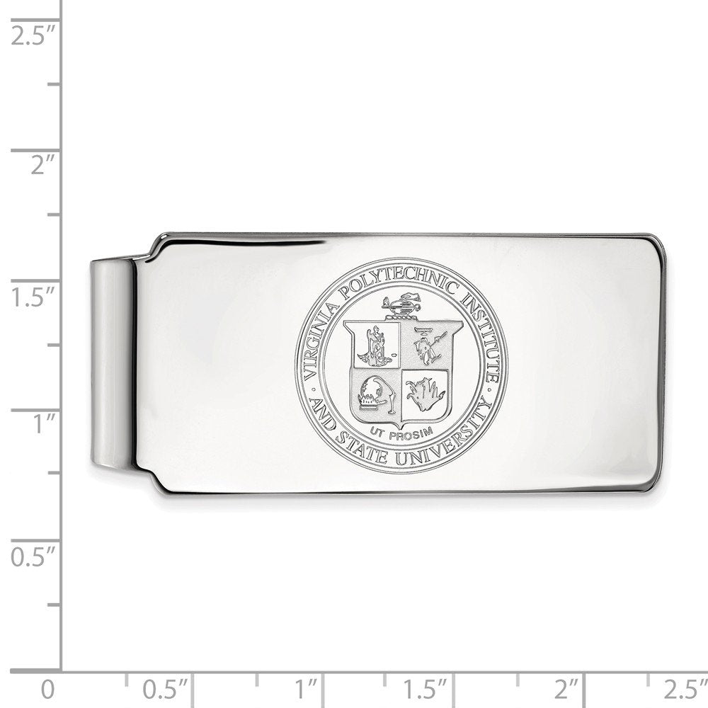 Sterling Silver Rhodium-plated LogoArt Virginia Tech Crest Money Clip Q-SS066VTE