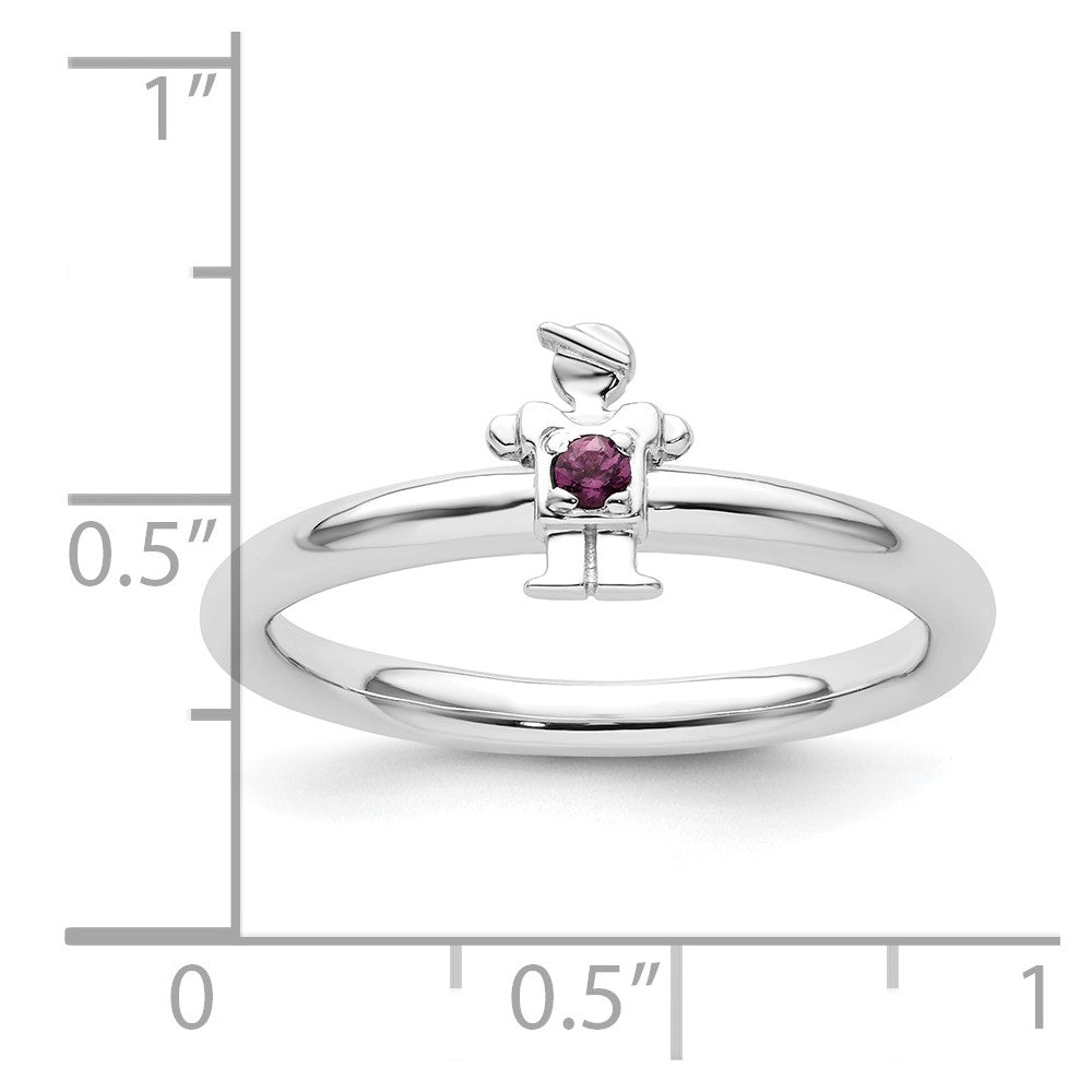 Sterling Silver Stackable Expressions Rhodium Rhodolite Garnet Boy Ring