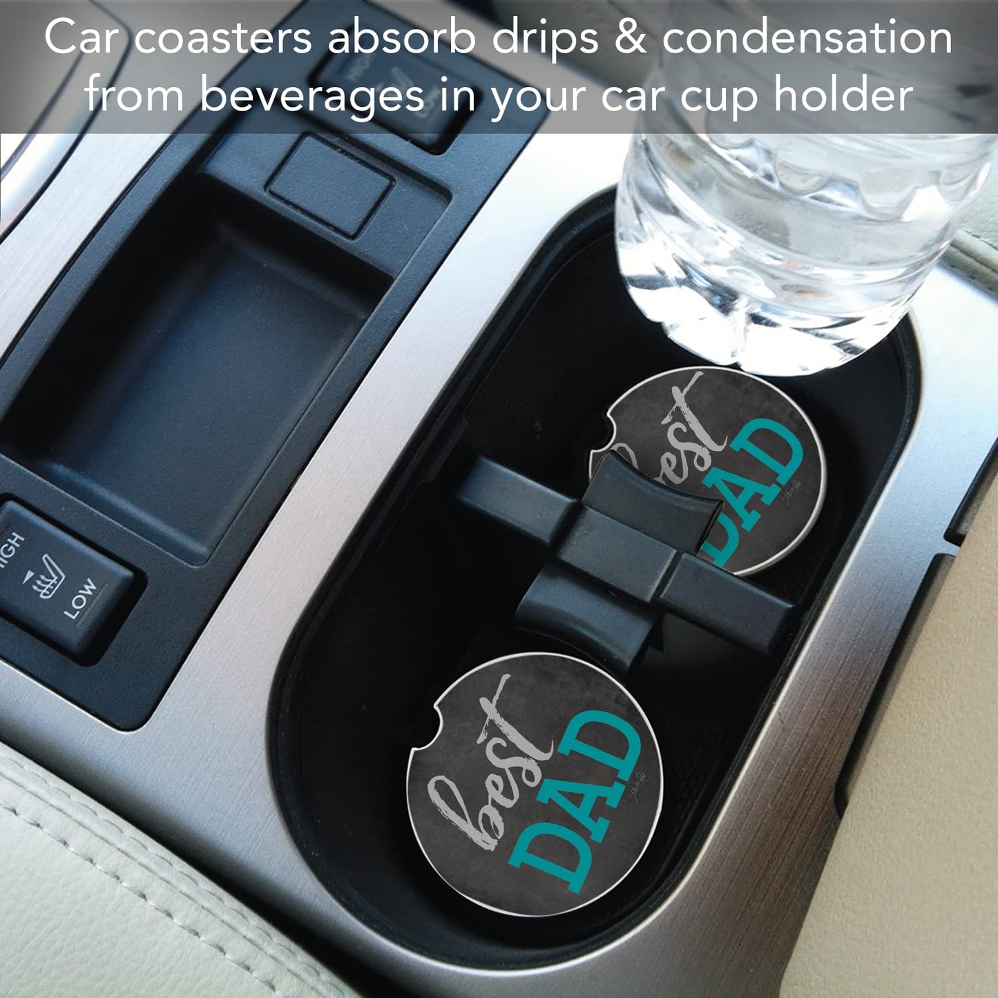 CounterArt "Best Dad" 1 Pack Absorbent Stone Coaster for Vehicle Cup Holder 2.6” Diameter