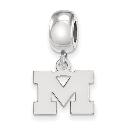 Sterling Silver Rhodium-plated LogoArt University of Michigan Letter M Extra Small Dangle Bead Charm