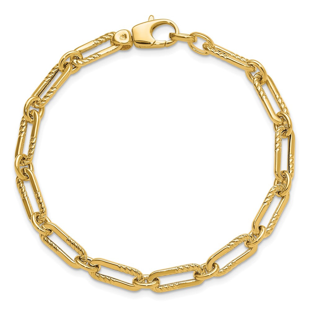 14K Polished Fancy Oval Paperclip Link Bracelet 7  inches