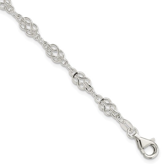 Sterling Silver 9inch Solid Polished Fancy Knot-Link Anklet