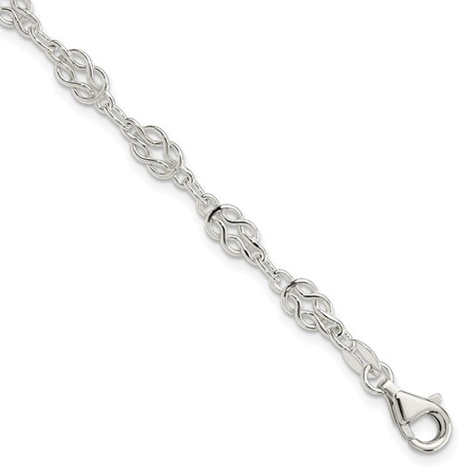 Sterling Silver 9inch Solid Polished Fancy Knot-Link Anklet