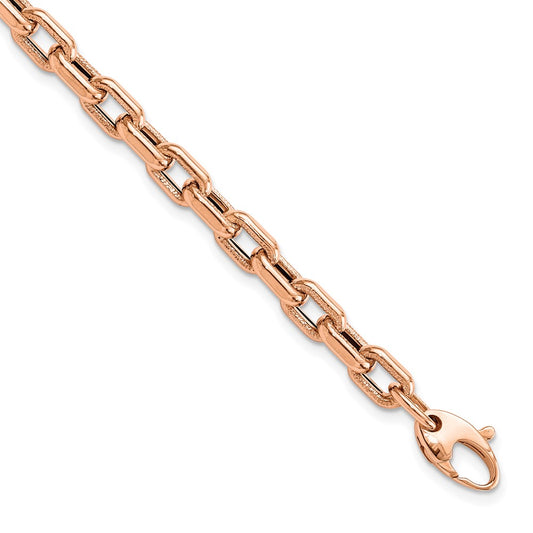 14K Rose Gold Polished and Textured Fancy Link Bracelet 7.5  inches