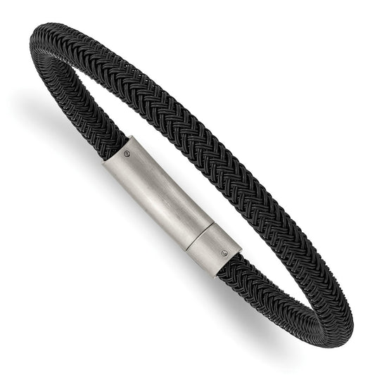 Stainless Steel Brushed and Polished Black Wire 8.25in Bracelet 8.25 inches