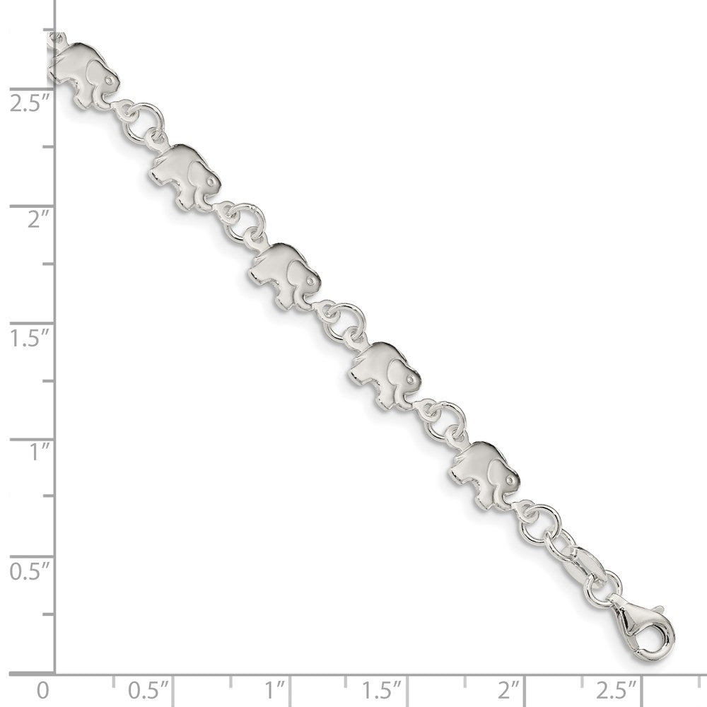 Sterling Silver Polished Elephant Bracelet 7.5 inches