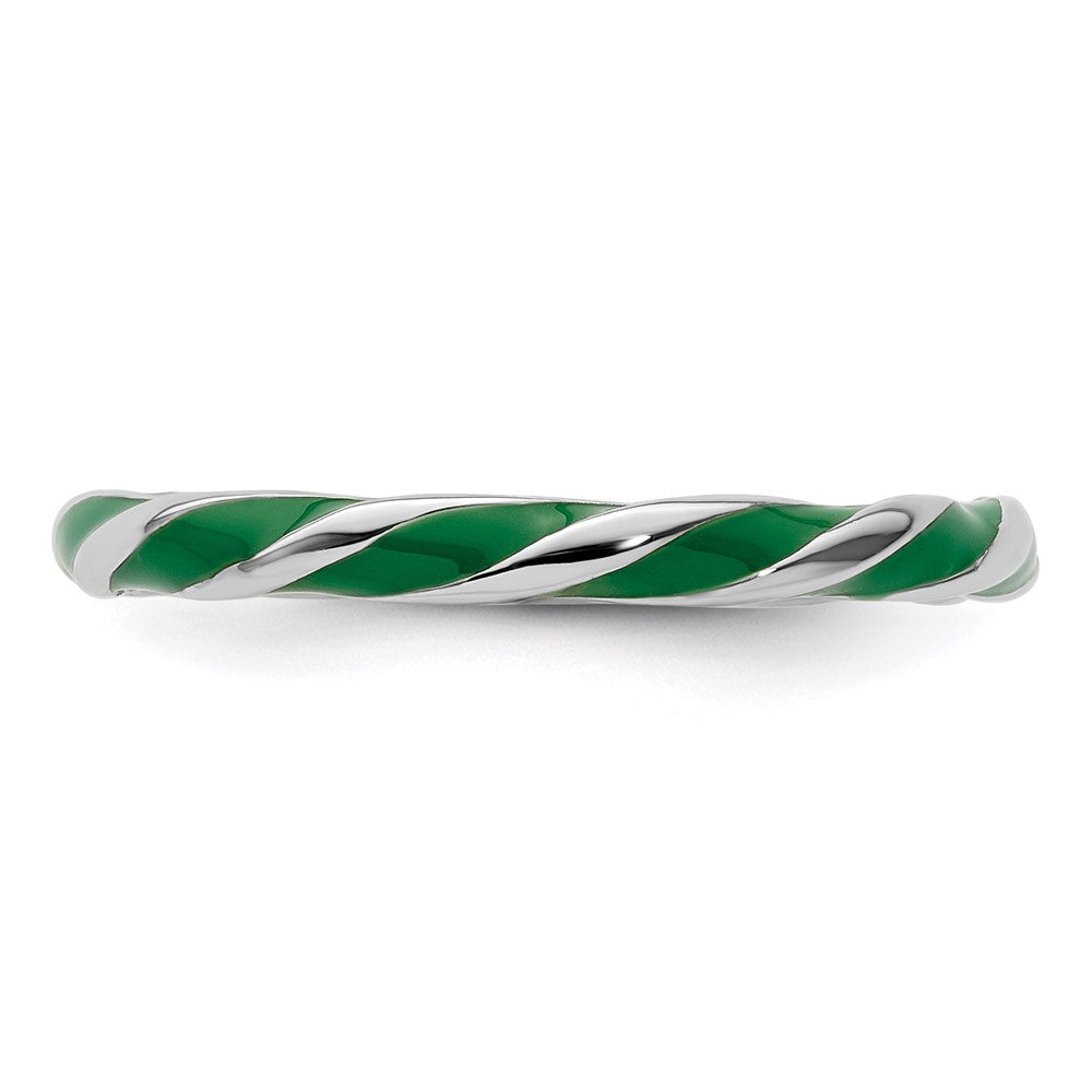 Sterling Silver Stackable Expressions Twisted Green Enameled Ring Size -7