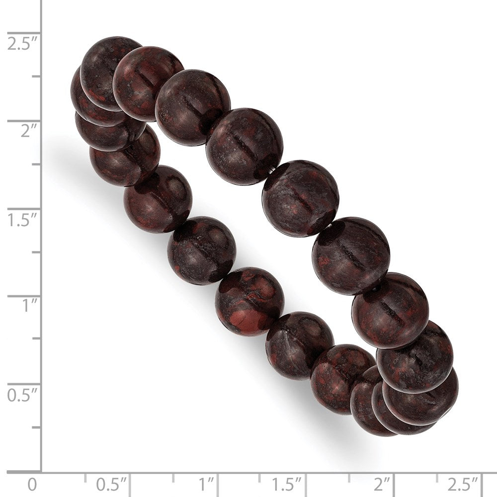 Black and Red Agate Beaded Stretch Bracelet 6.75 inches