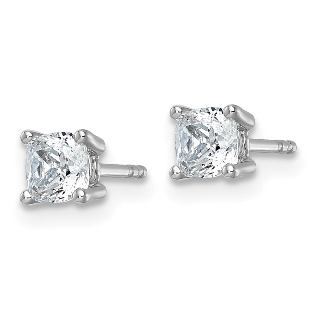 14K White Gold 1 Carat Lab Grown Diamond VS+ F+ Cushion 4-Prong Complete Stud Earrings