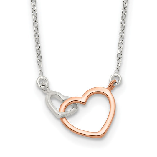 Sterling Silver and Rose-tone Polished Double Heart 18in Necklace 18 Inches
