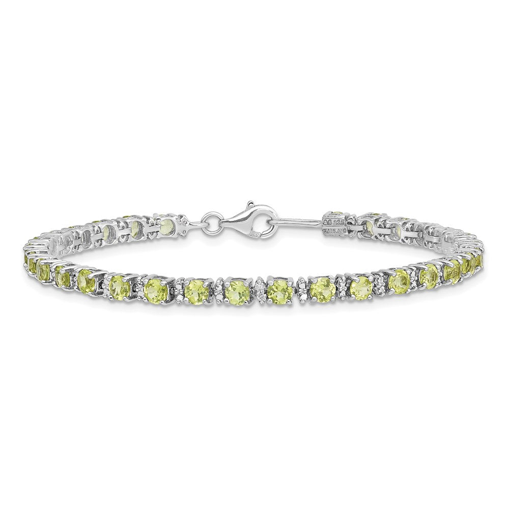 Sterling Silver Rhodium-plated Peridot and Diamond Bracelet 7 inches
