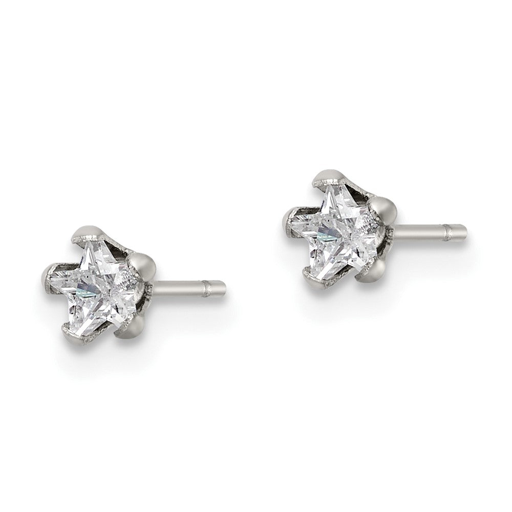 Stainless Steel Polished 4mm Star CZ Stud Post Earrings