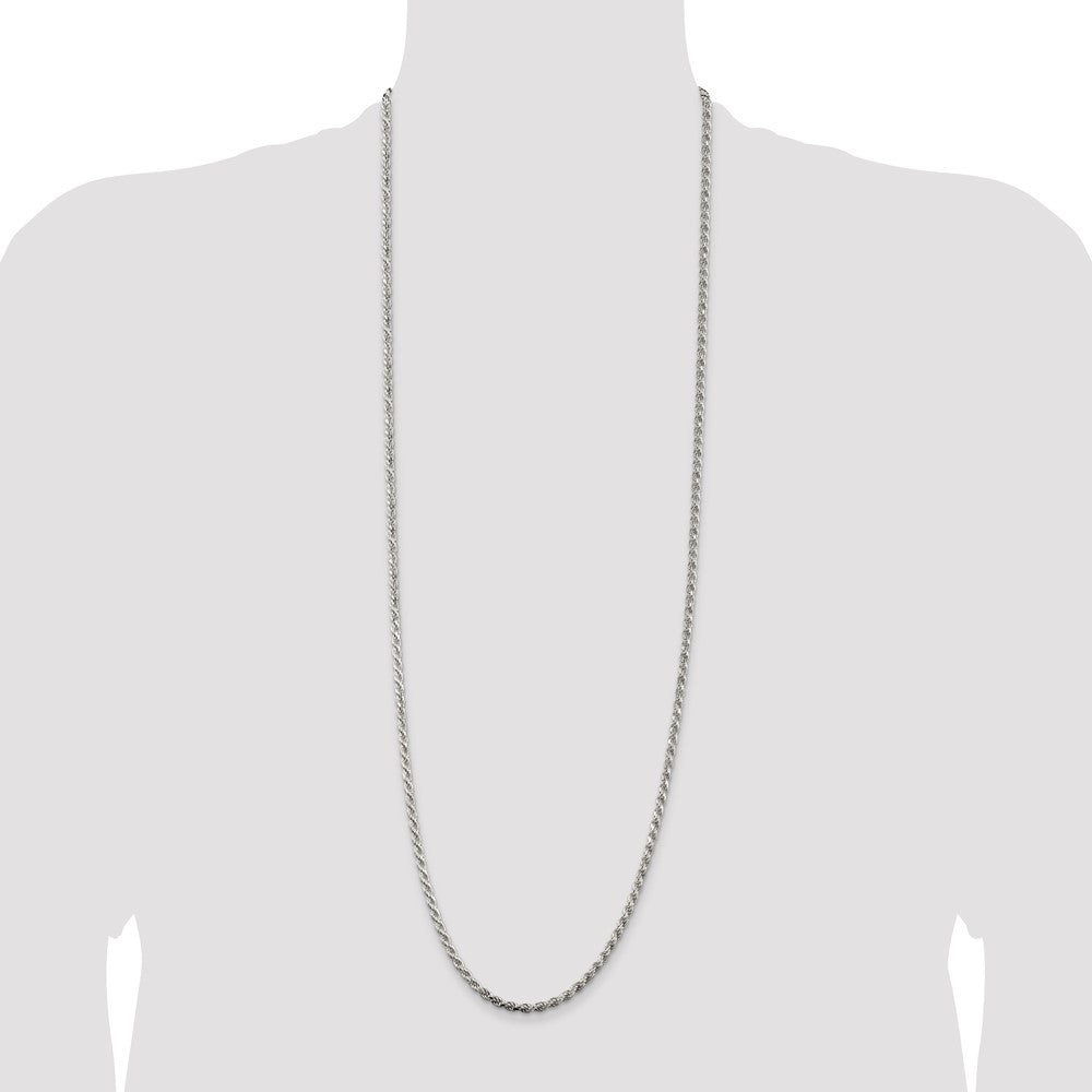 Sterling Silver 3.2mm Diamond-cut Rope Chain 36 Inches