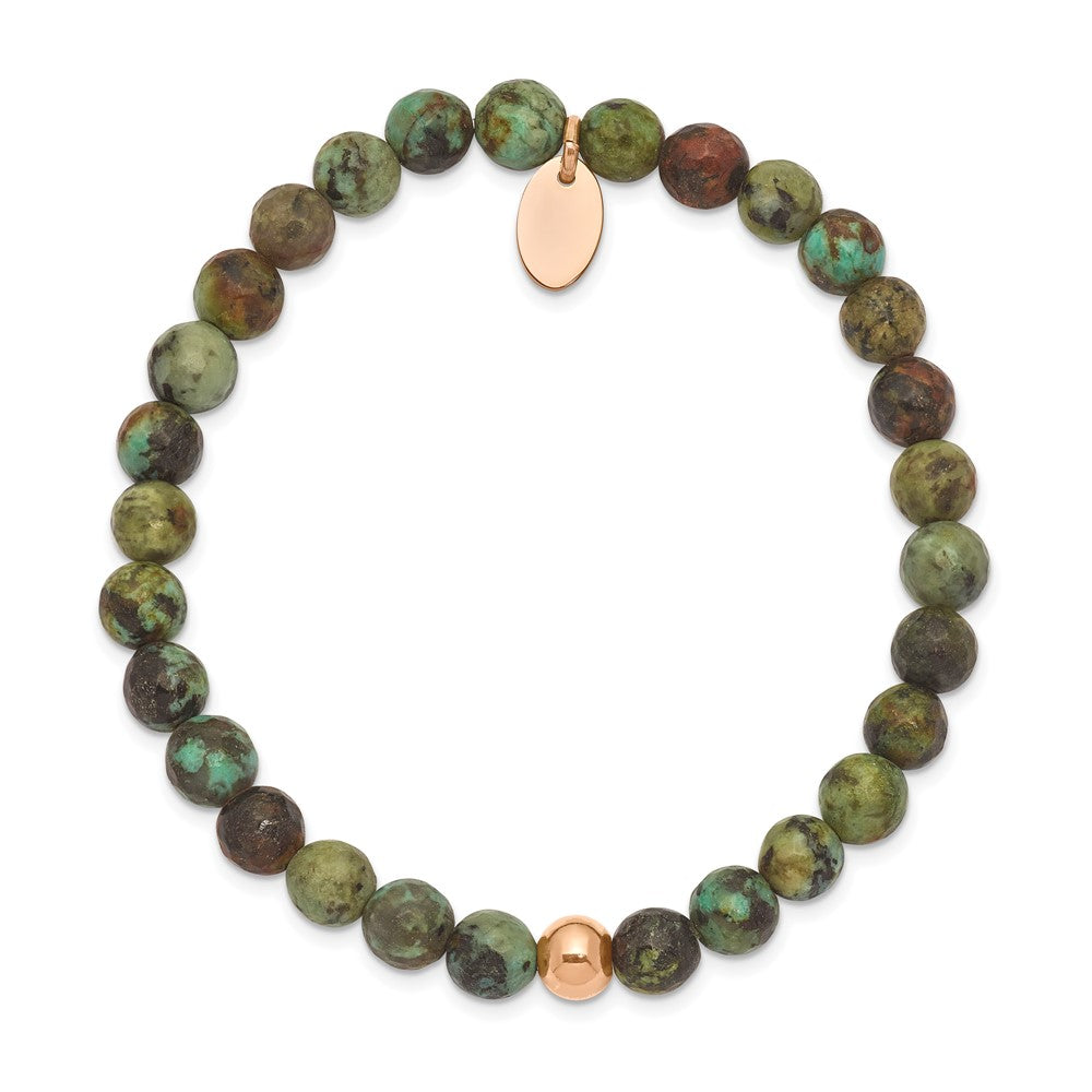 Stainless Steel Polished Rose IP-plated African Turquoise Stretch Bracelet 6.5 inches