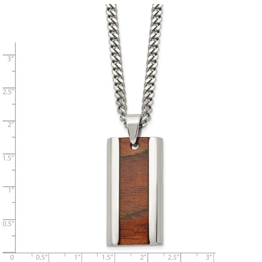 Stainless Steel Polished Koa Wood Inlay Enameled 20in Necklace