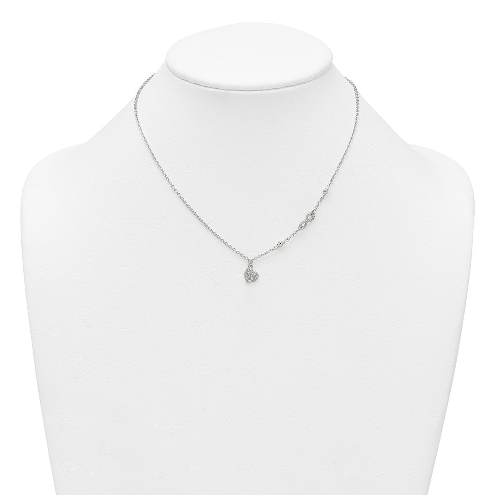 Sterling Silver CZ Infinity and Heart w/ 2in Ext Necklace 16 Inches