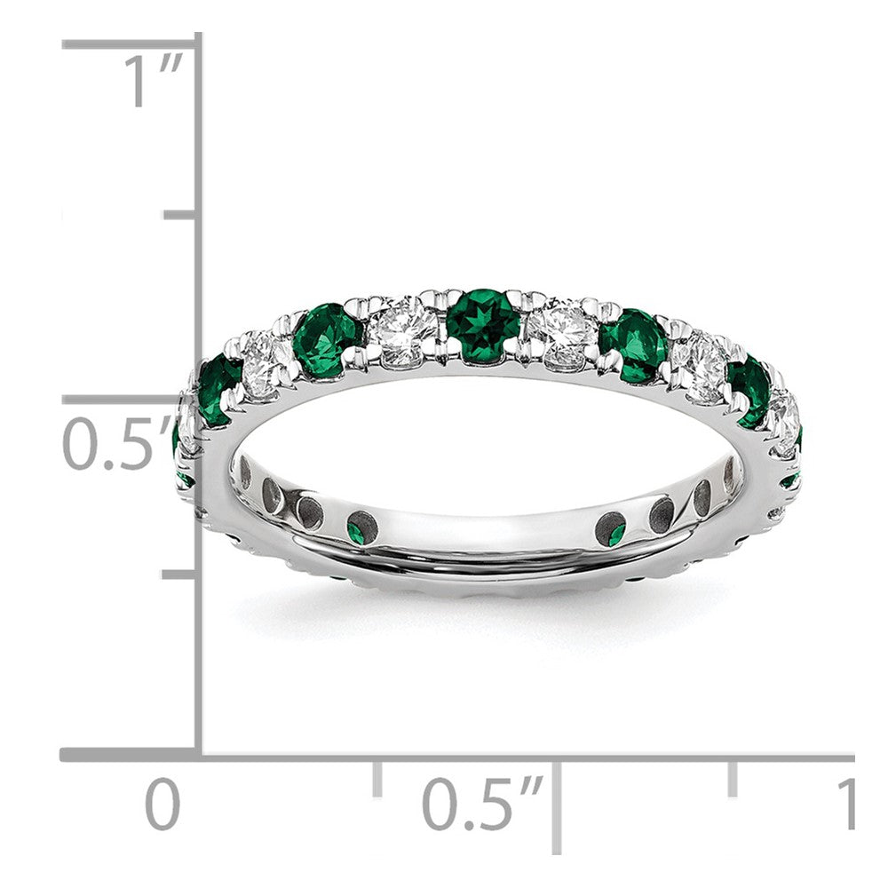14k White Gold 3/8 carat Lab Grown Diamond VS/SI+ G+ and Lab Created Emerald Size 5 Eternity Band