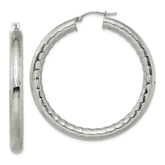 Stainless Steel Polished and Textured Hollow Hoop Earrings