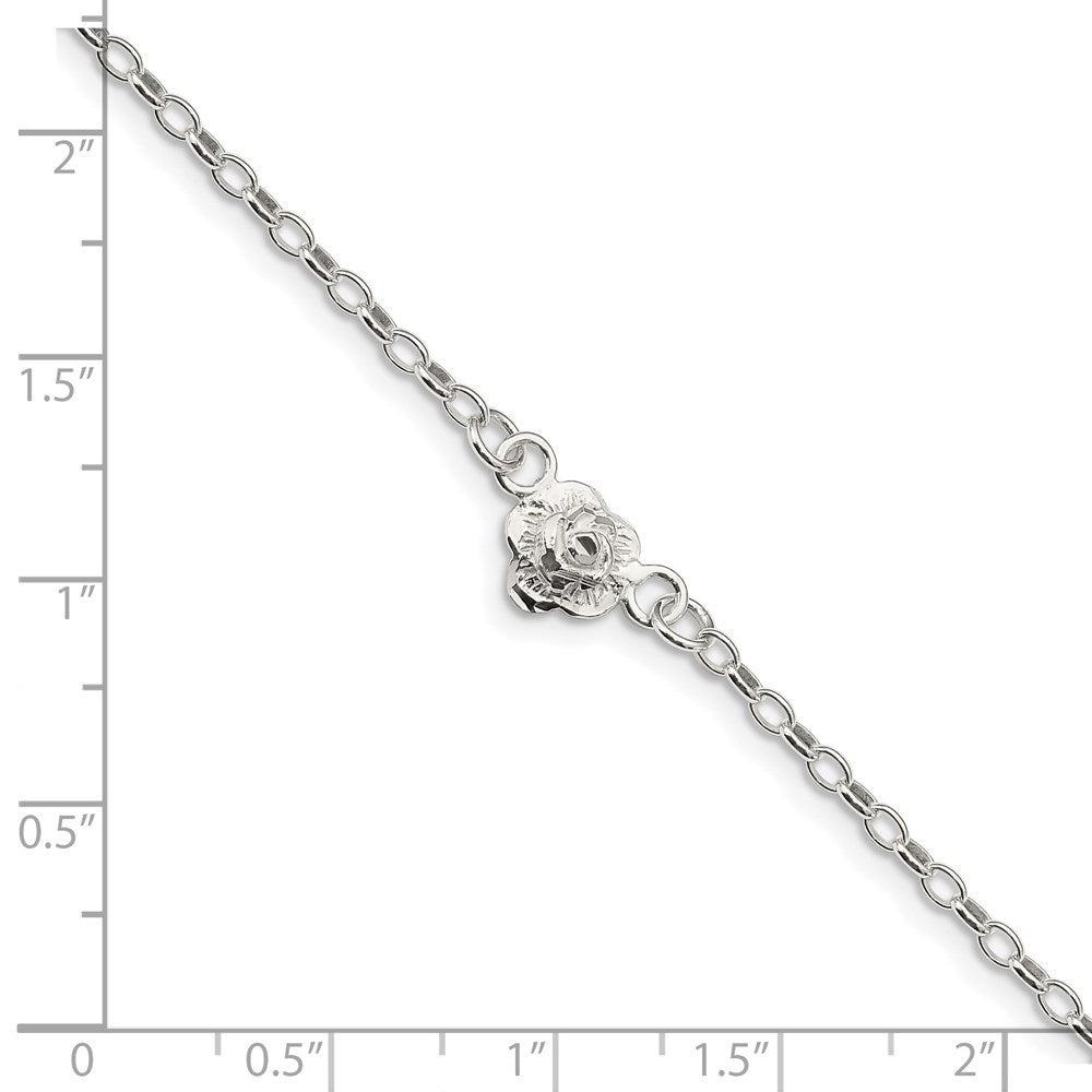Sterling Silver Flower Charm Anklet 9 inches