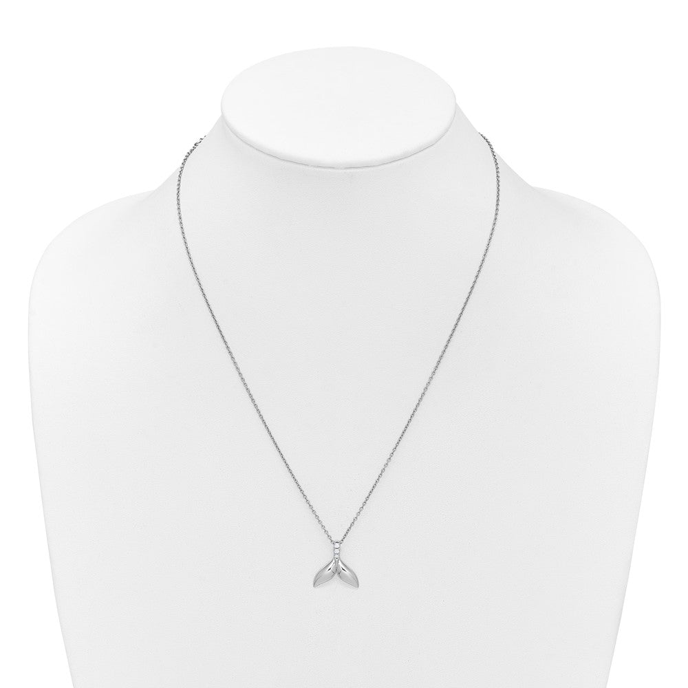 White Ice Sterling Silver Rhodium-plated Diamond Whale Tail 18 inch Necklace plus 2 inch Extender