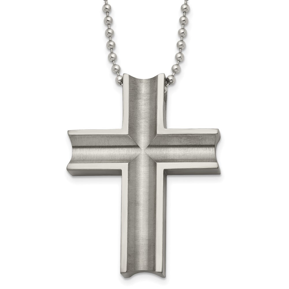 Titanium Polished Cross 24in Necklace
