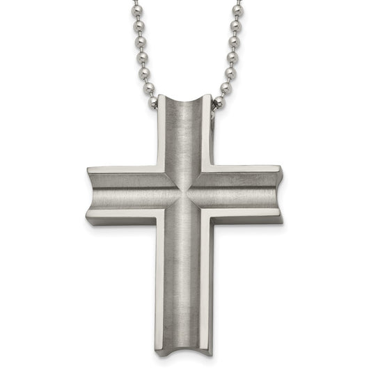 Titanium Polished Cross 24in Necklace