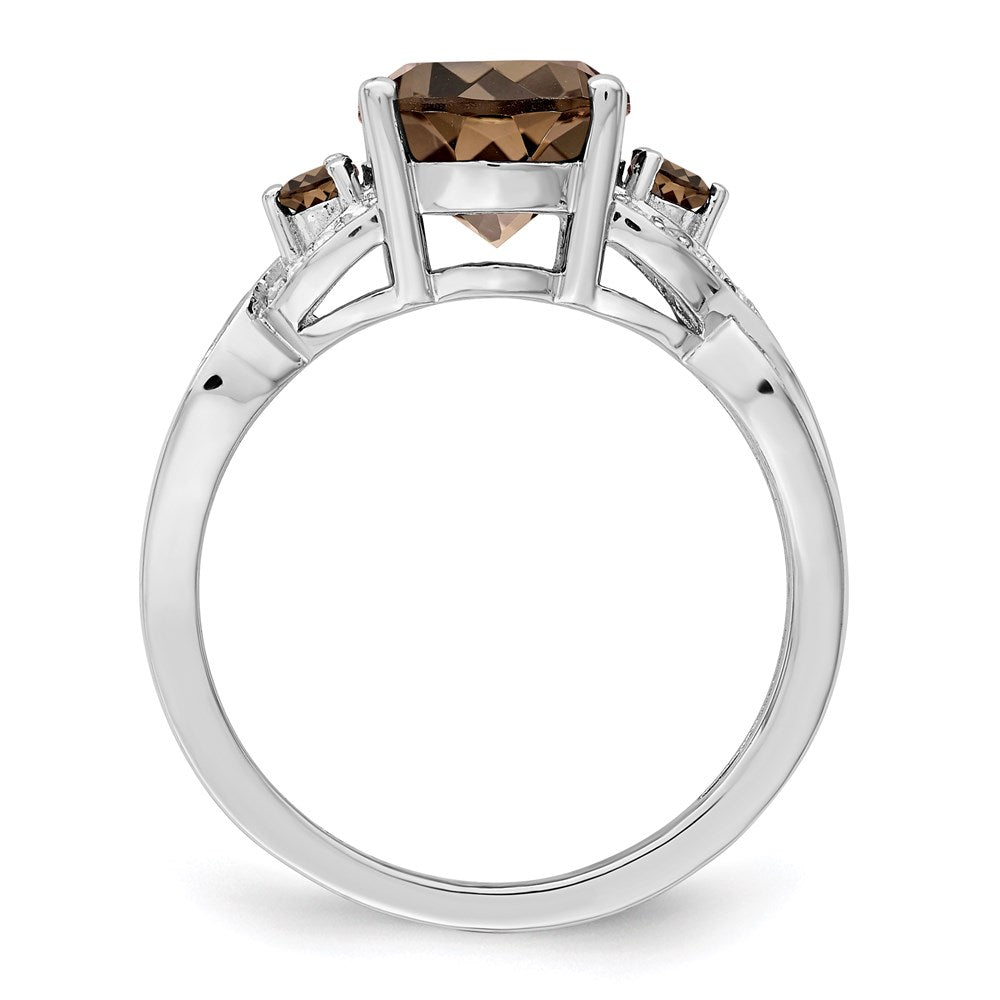 Sterling Silver Rhodium Oval Diam. & Smoky Quartz Ring